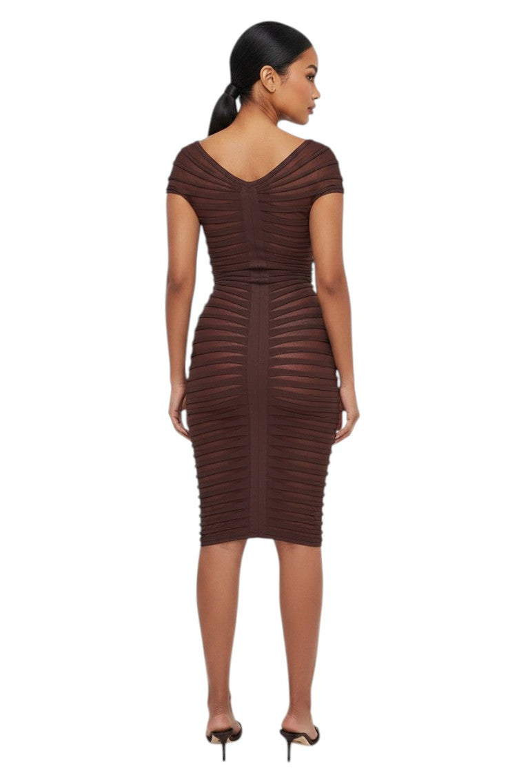 Brown Off Shoulder Midi Dress 2