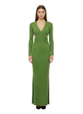 Green Textured V Neck Maxi Dress 1