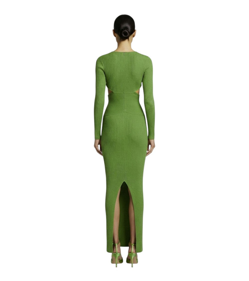 Green Textured V Neck Maxi Dress 2