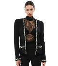 Black Embellished Collarless Jacket 1