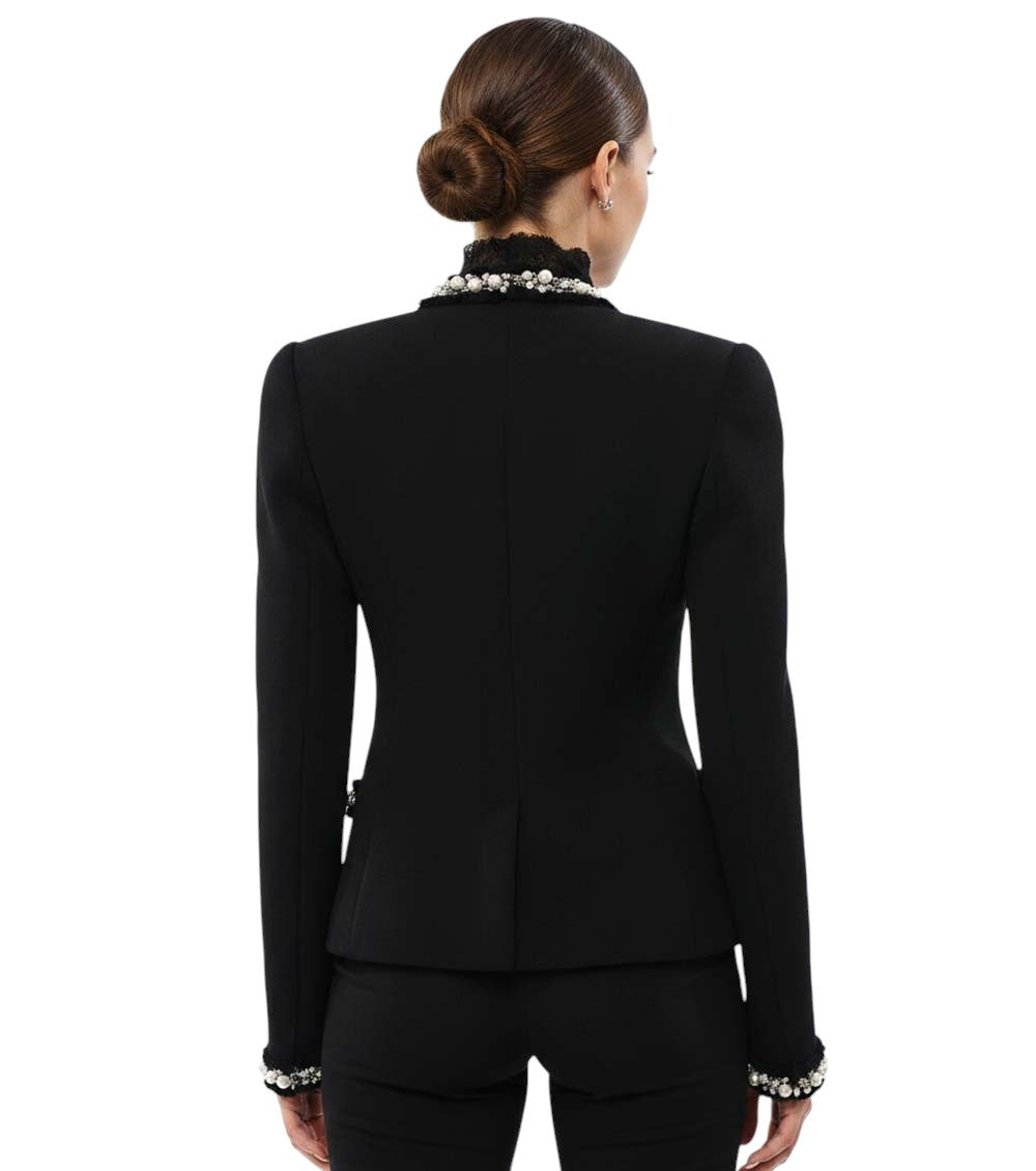 Black Embellished Collarless Jacket 2