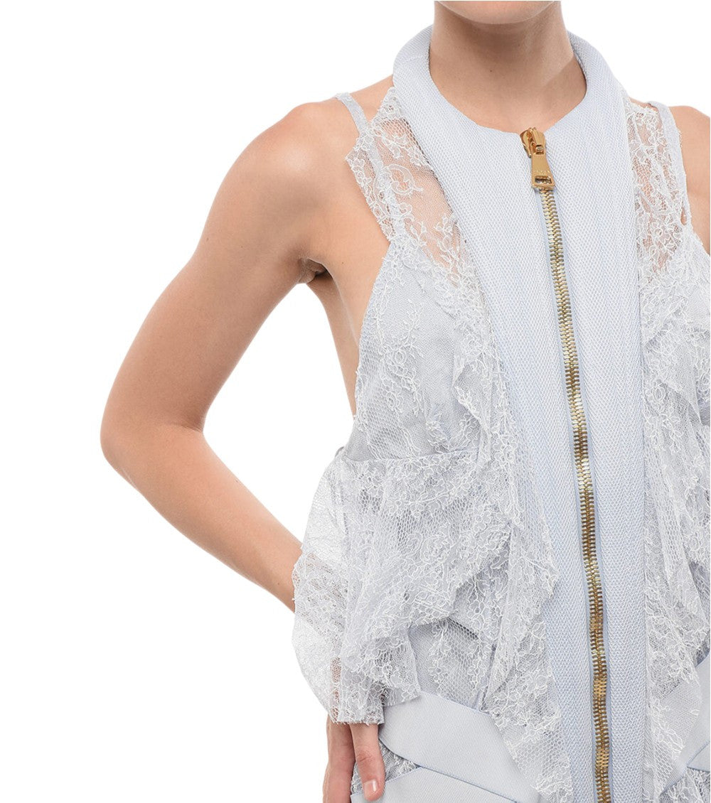 Light Blue Lace Mandarin Collar Dress 3