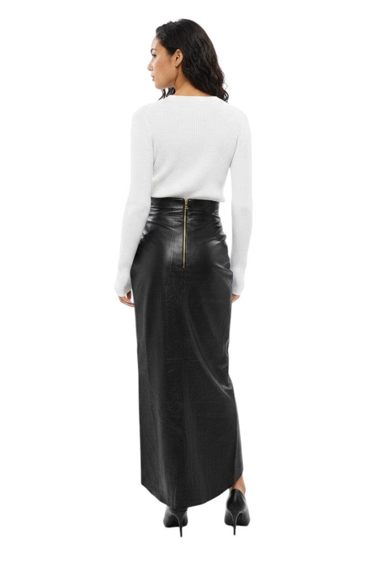 Black Solid Calf Length Skirt 2
