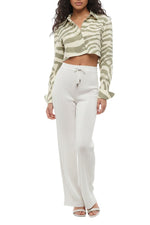 White Flared Drawstring Pants 1