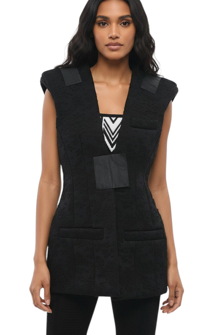 Black Lace V Neck Jacket 1