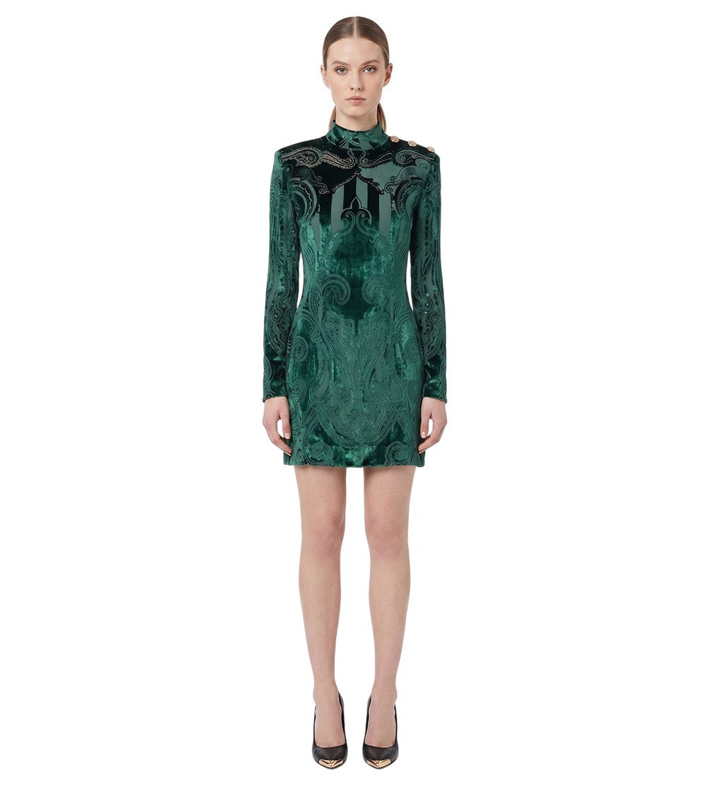 Green Abstract Mock Collar Dress 1