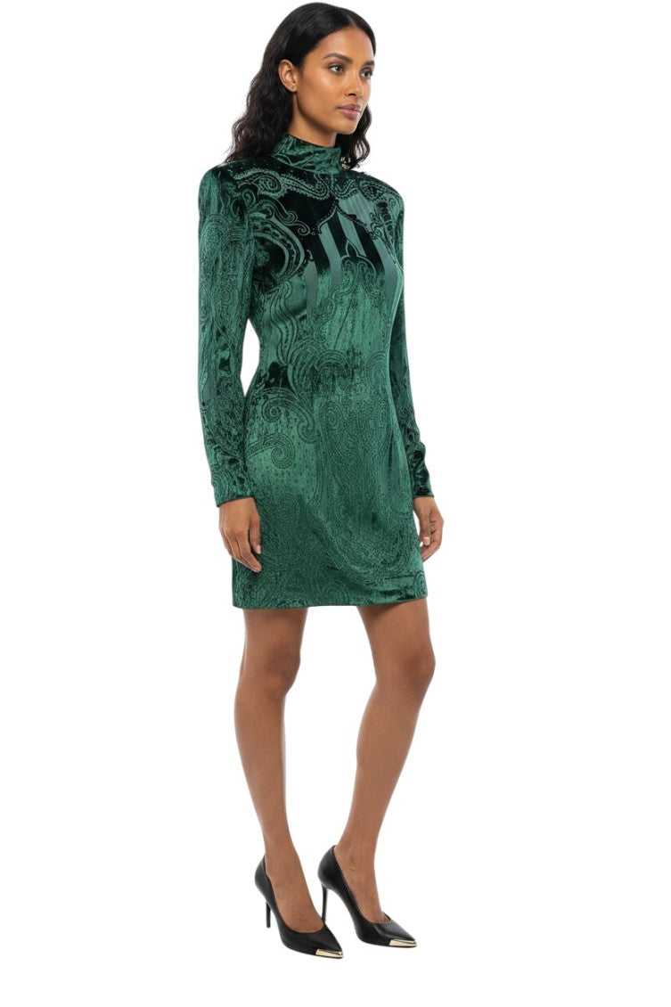 Green Abstract Mock Collar Dress 2