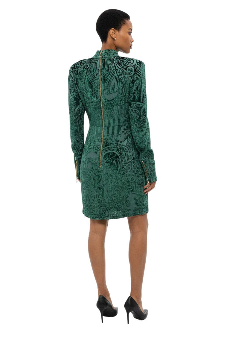 Green Abstract Mock Collar Dress 3