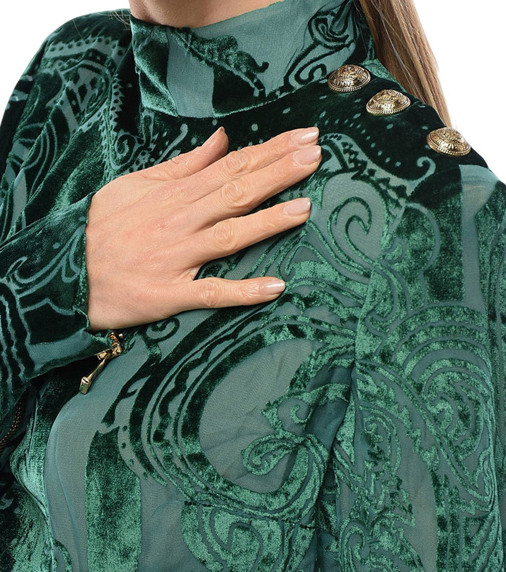 Green Abstract Mock Collar Dress 4