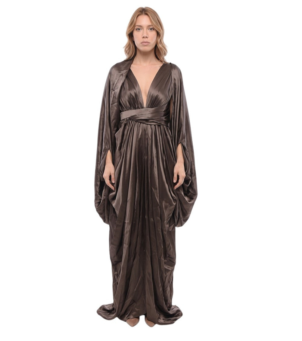 Brown V Neck Maxi Dress 1