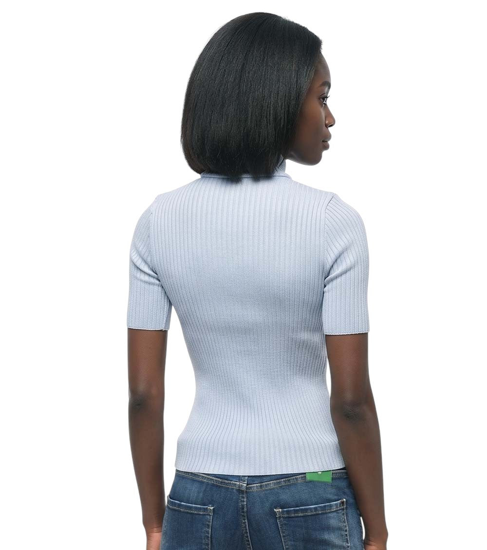 Light Blue Knitted Mock Collar Sweater 2