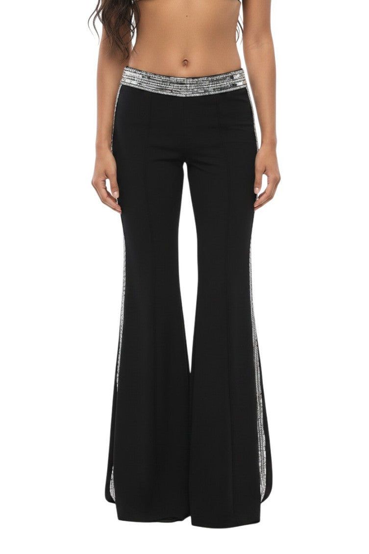 Black Flared Flat Front Pants 2