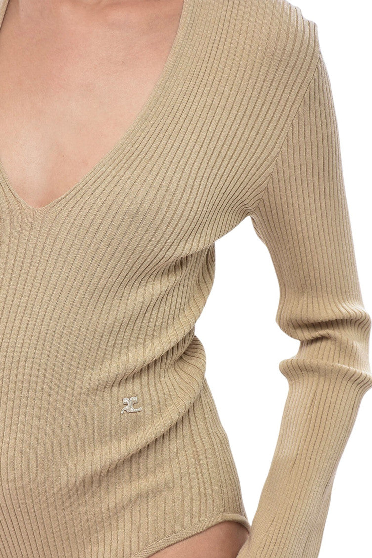 Beige Knitted V Neck Sweater 3