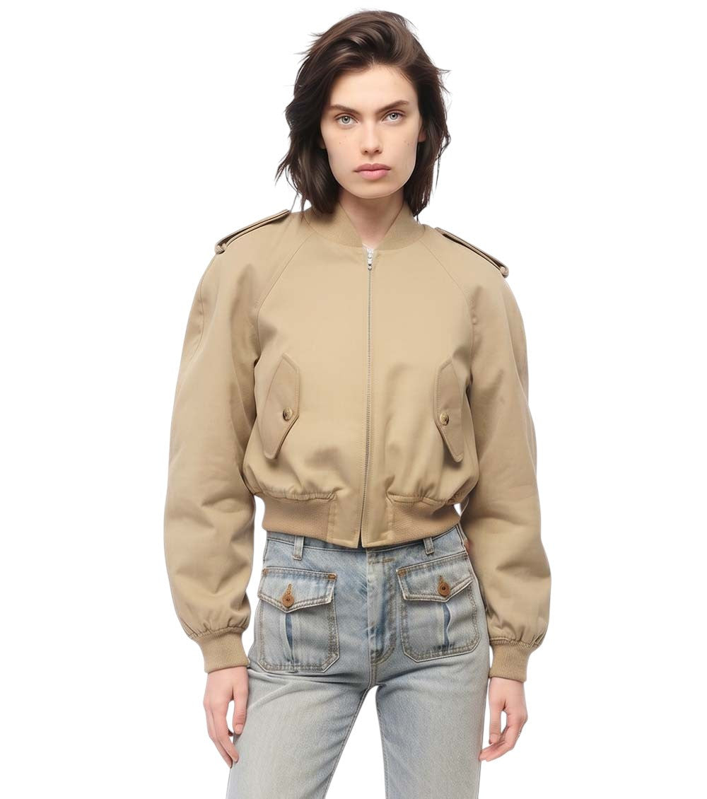 Beige Solid Band Collar Jacket 1