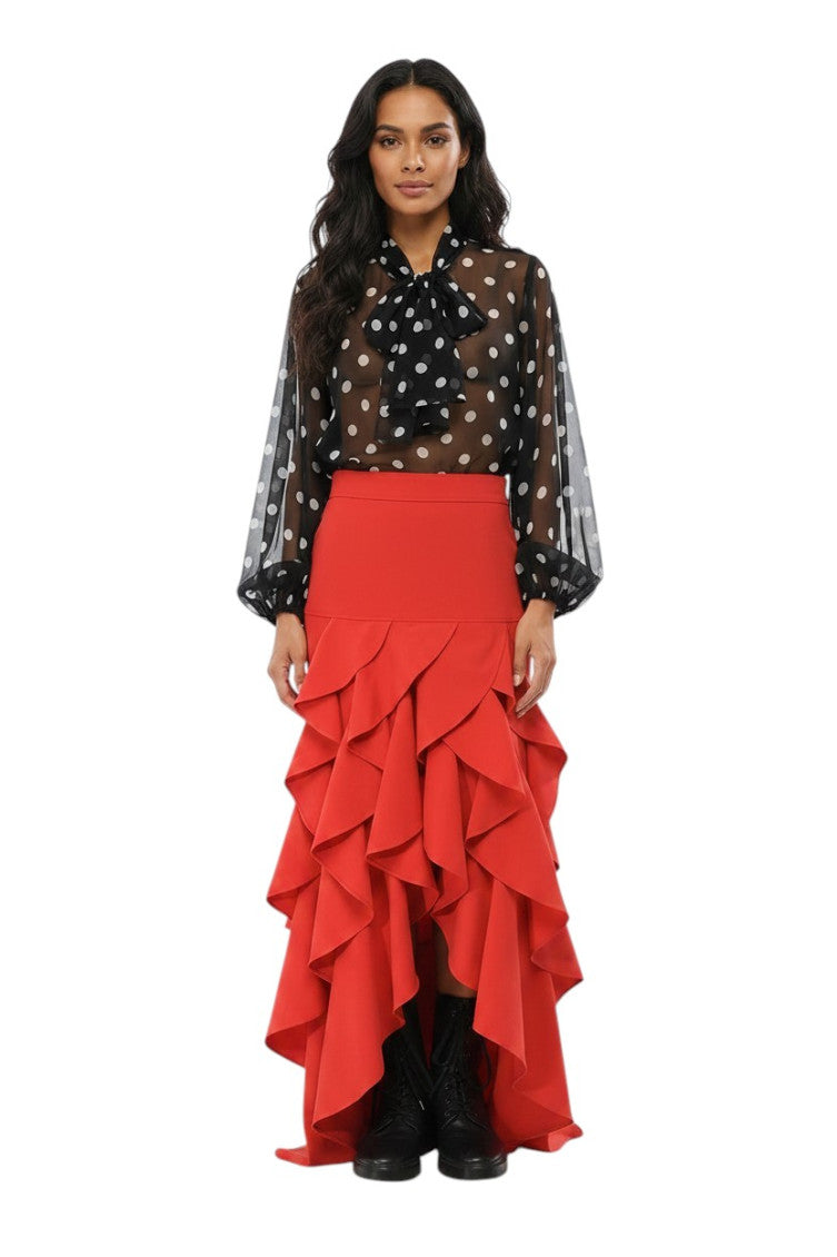 Red Flared Ankle Length Skirt 1