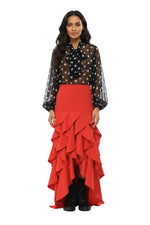 Red Flared Ankle Length Skirt 1