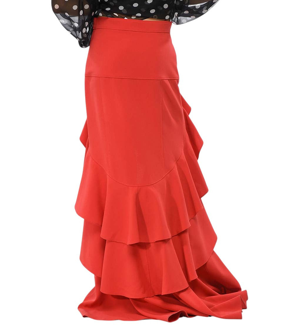 Red Flared Ankle Length Skirt 2
