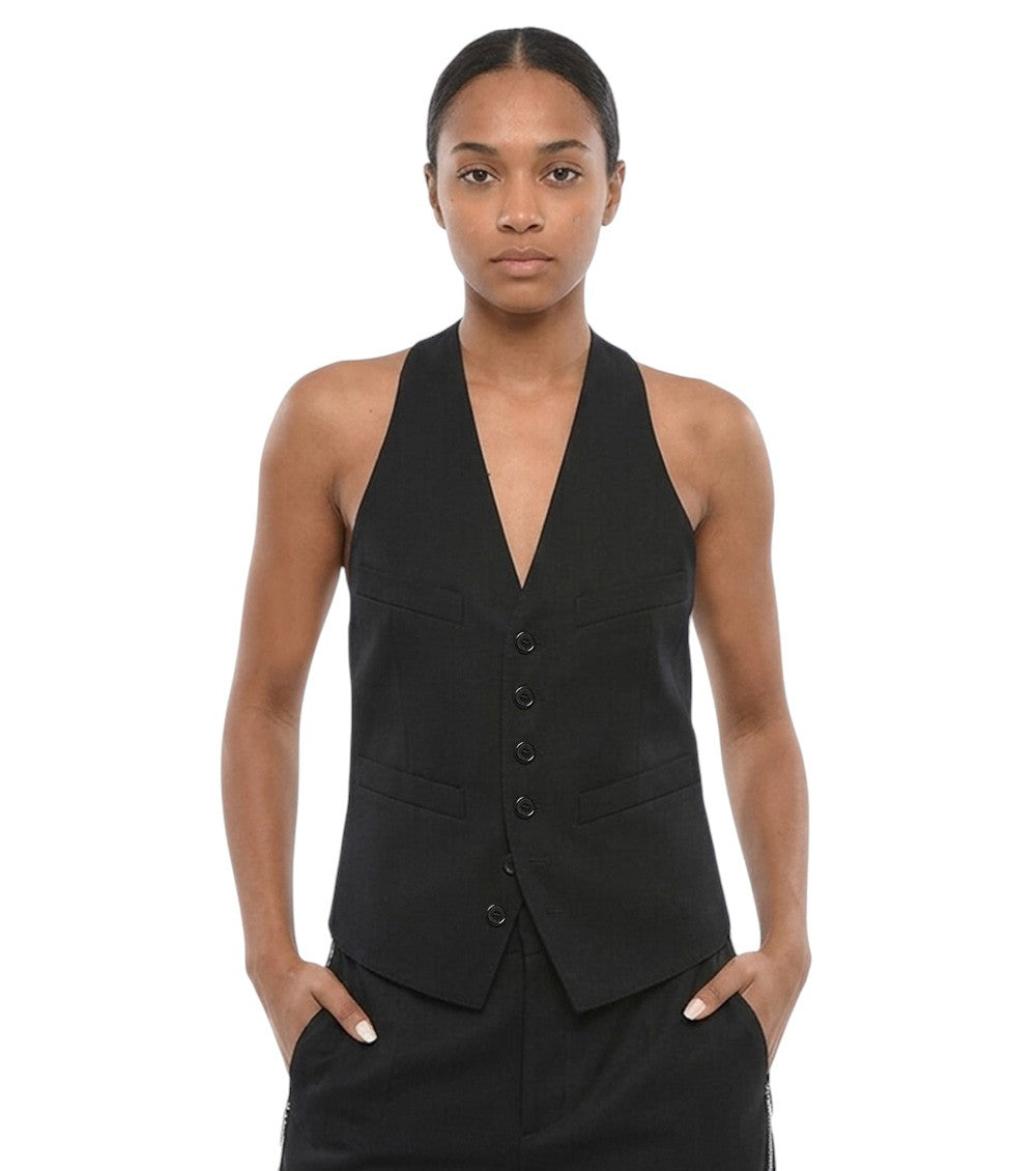 Black Solid V Neck Jacket 1