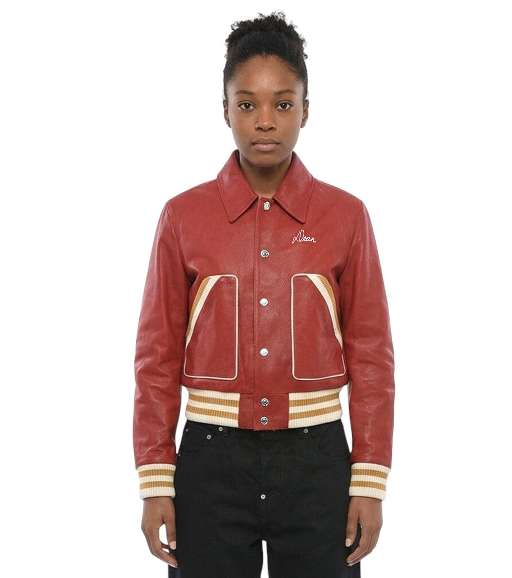 Red Solid Shirt Collar Jacket 1