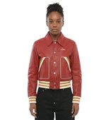 Red Solid Shirt Collar Jacket 1