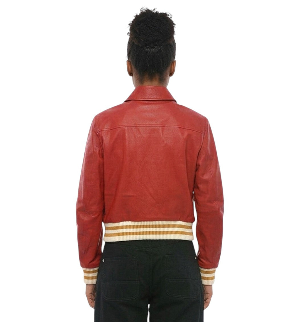 Red Solid Shirt Collar Jacket 2