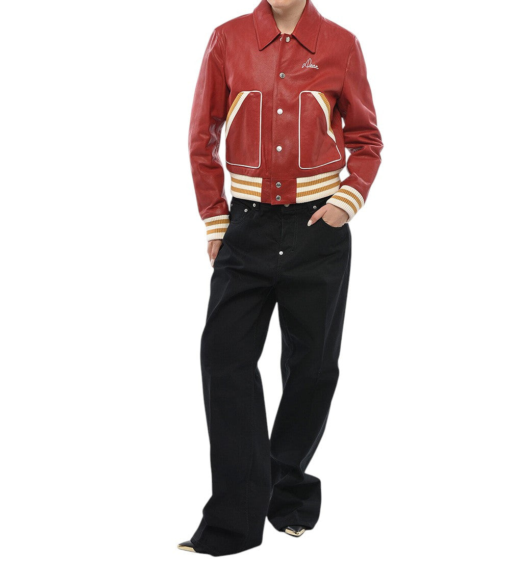 Red Solid Shirt Collar Jacket 3