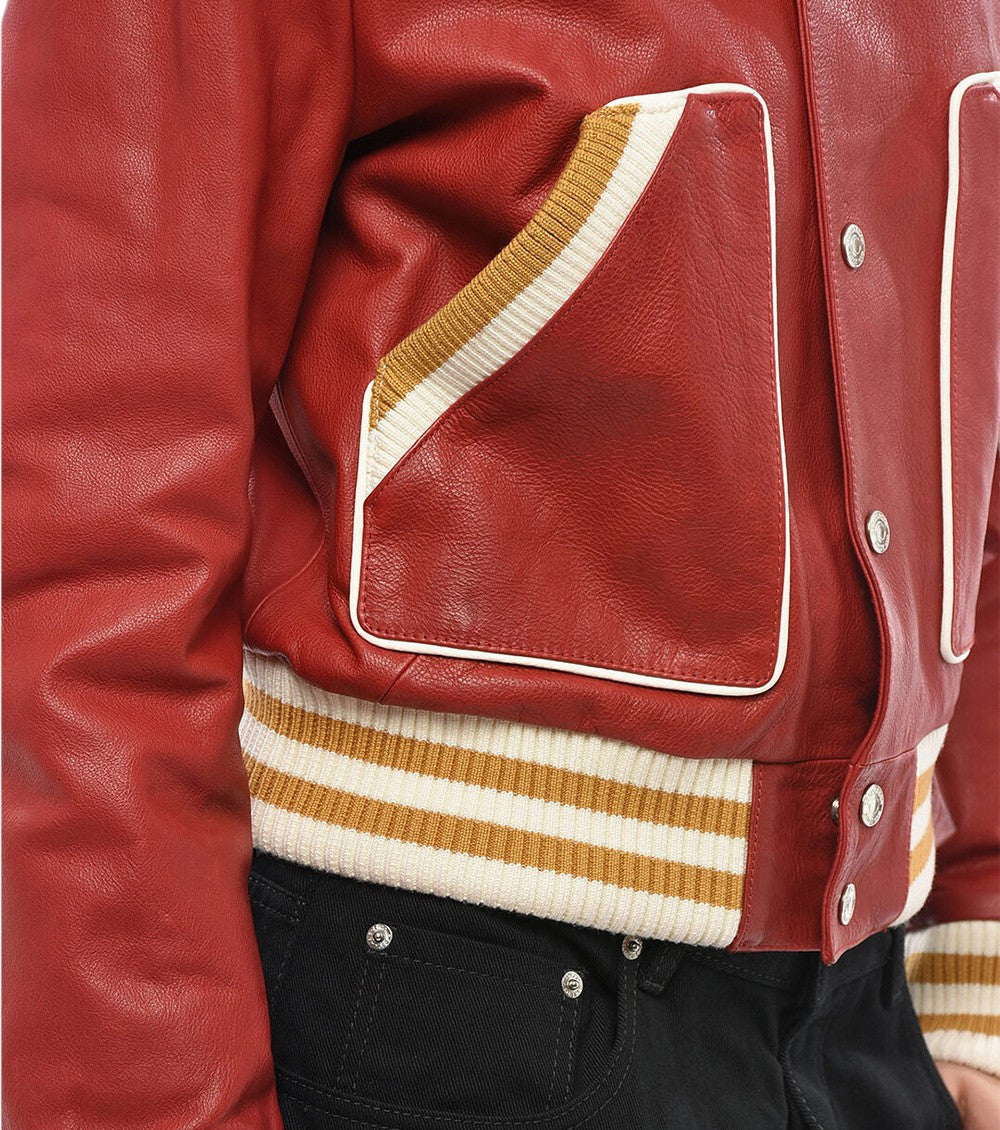 Red Solid Shirt Collar Jacket 4