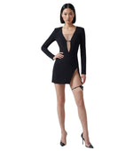 Black Solid V Neck Mini Dress 1