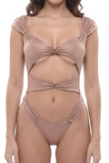 Beige Solid Swimwear 1