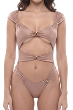 Beige Solid Swimwear 1