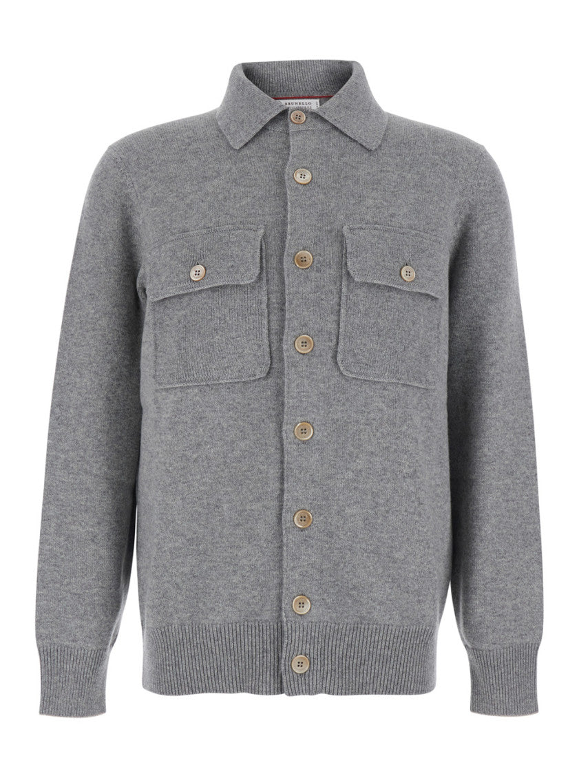 Grey Shirt Collar Cardigan 1