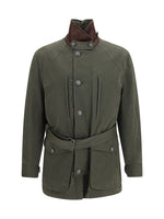 Green Solid Belted Jacket 1