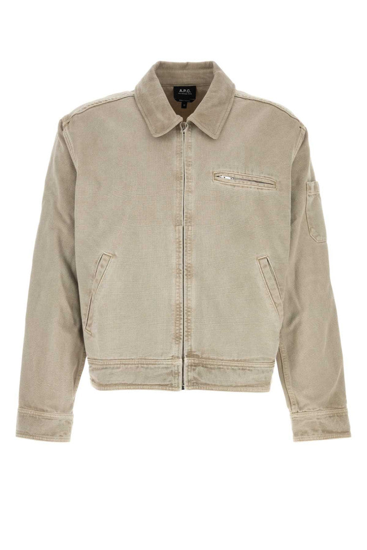 Beige Textured Shirt Collar Jacket 1