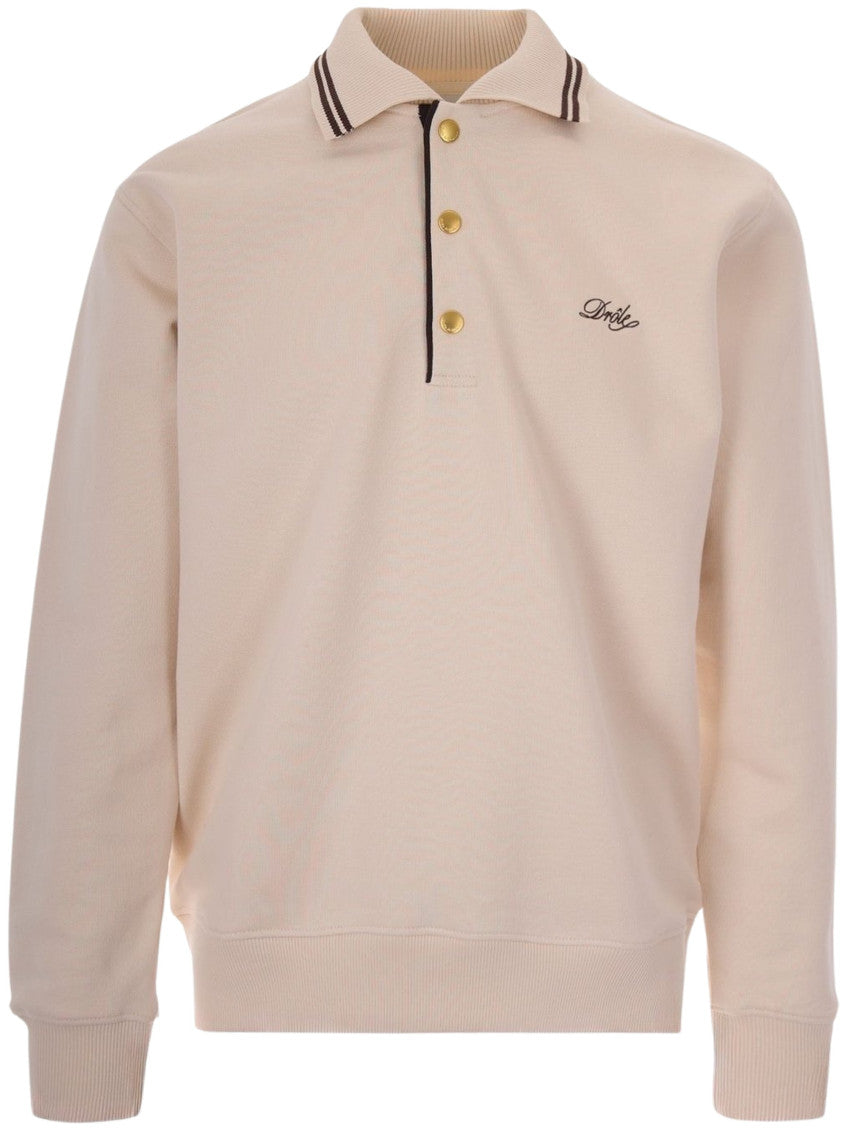 Beige Logo Shirt Collar T-Shirt 1