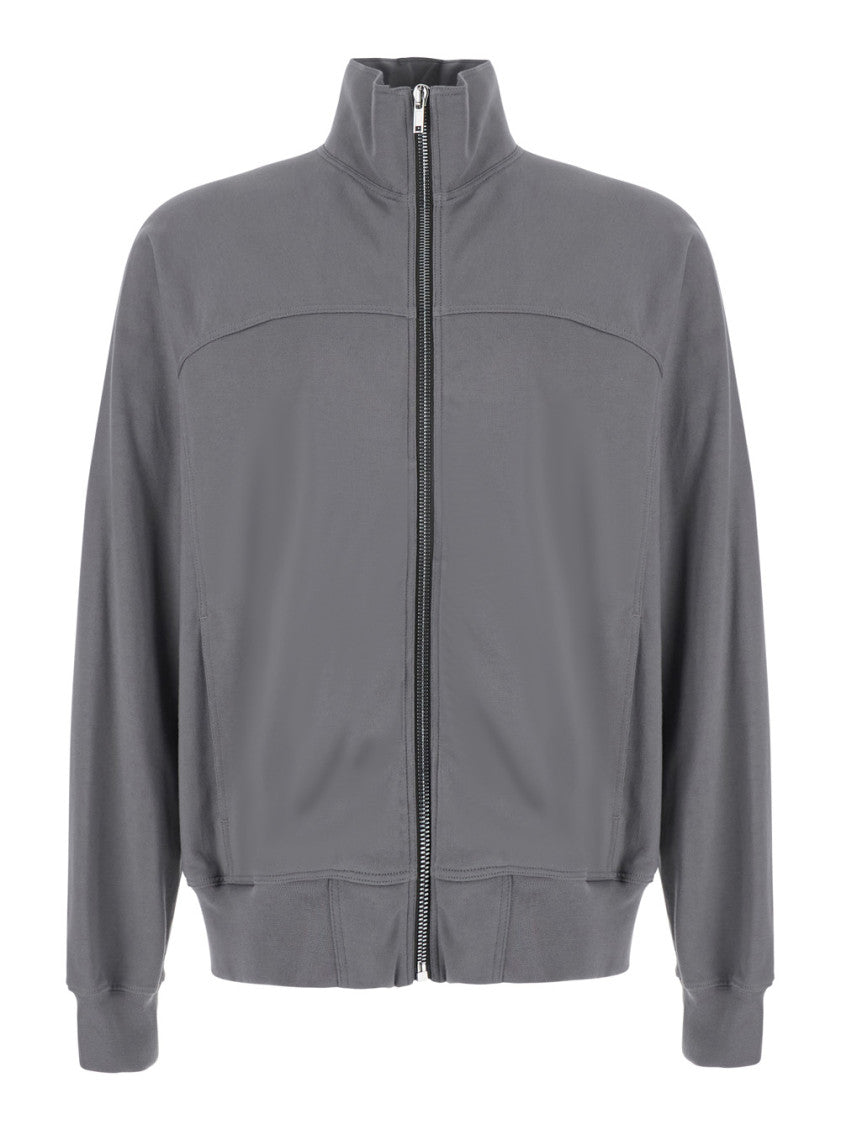 Grey Zip Up Solid Sweatshirt 1