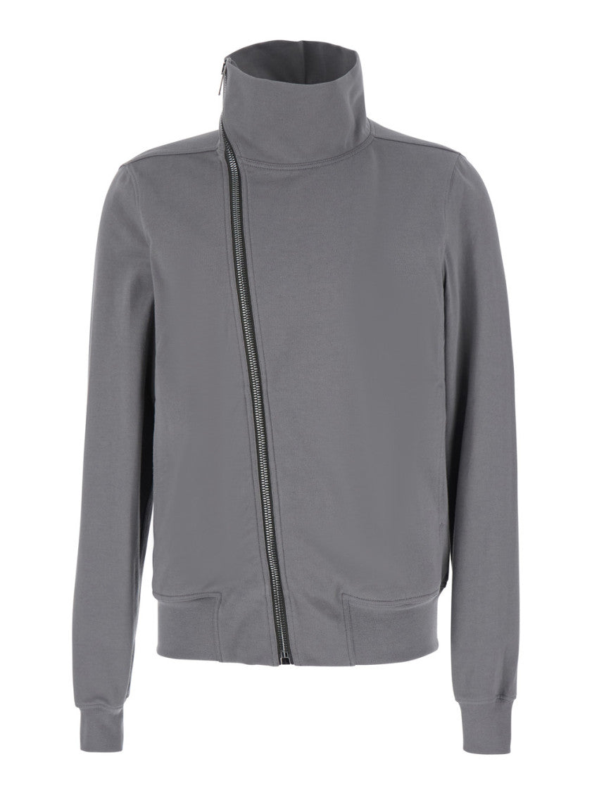 Grey Zip Up Solid Sweatshirt 1