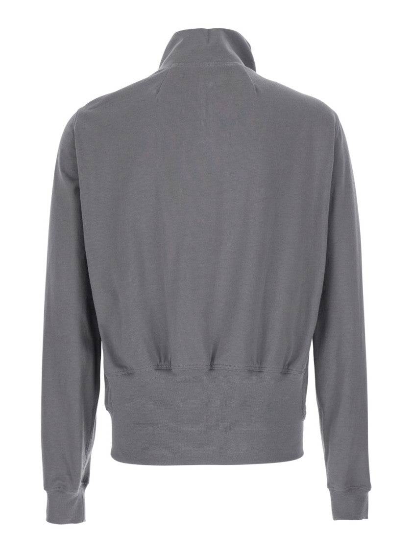 Grey Zip Up Solid Sweatshirt 2