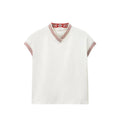 White Greca Pattern V Neck T-Shirt 1