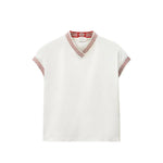 White Greca Pattern V Neck T-Shirt 1