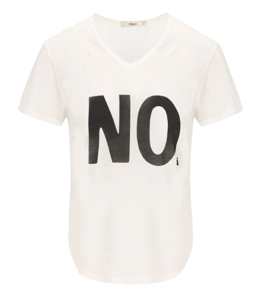 White Graphic V Neck T-Shirt 1