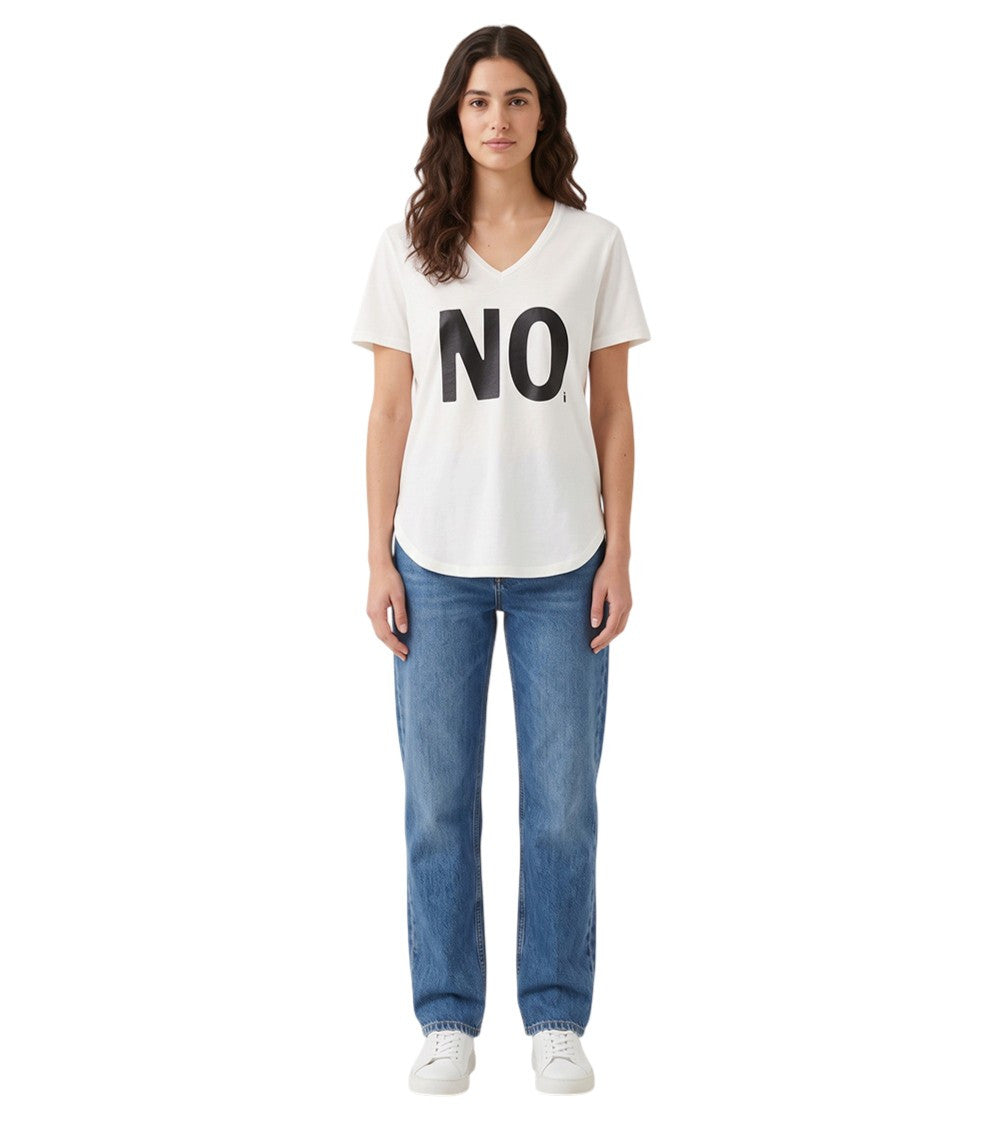 White Graphic V Neck T-Shirt 2