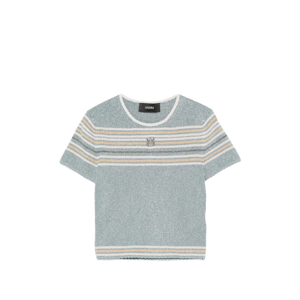 Grey Striped Crew Neck T-Shirt 1
