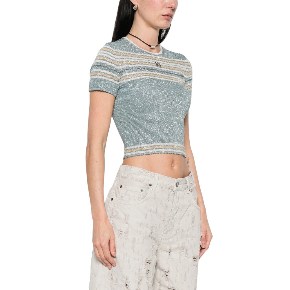 Grey Striped Crew Neck T-Shirt 2