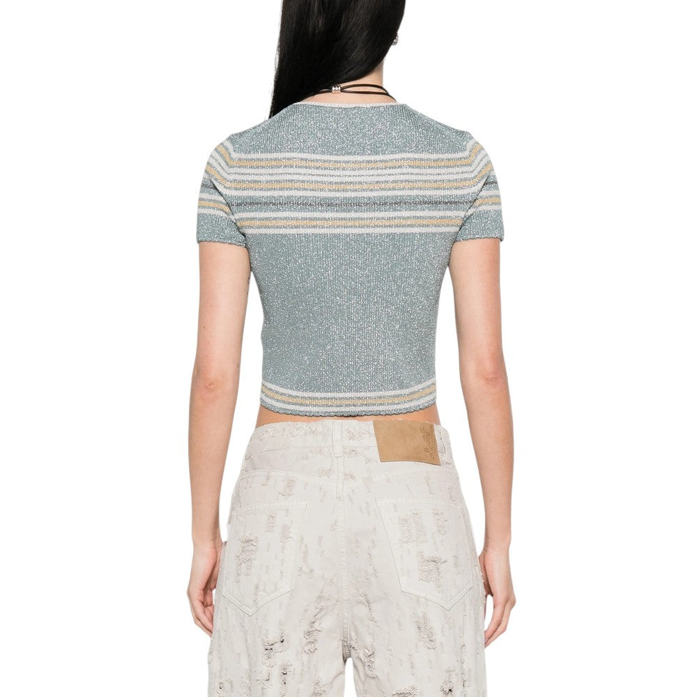 Grey Striped Crew Neck T-Shirt 3