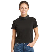 Black Solid Mock Collar T-Shirt 1