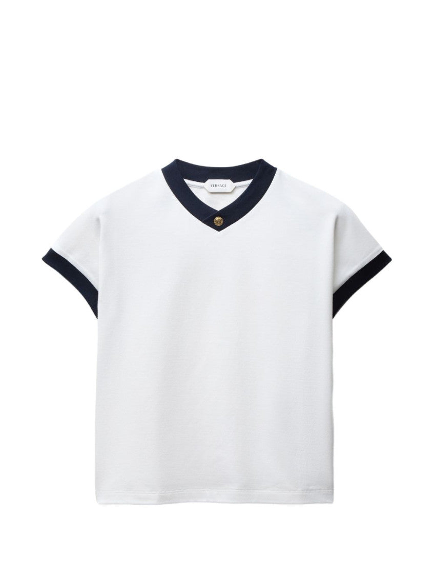 White Logo V Neck T-Shirt 1