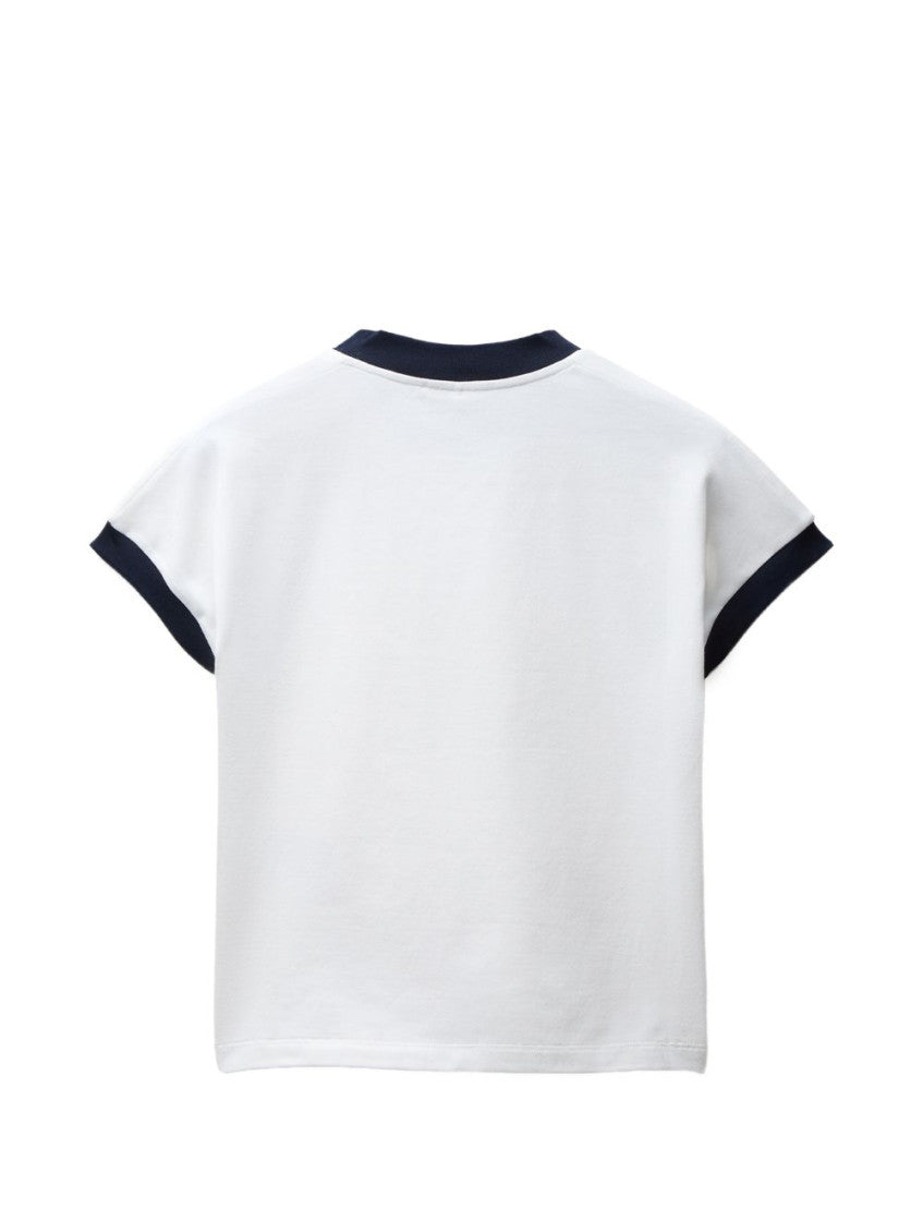 White Logo V Neck T-Shirt 2