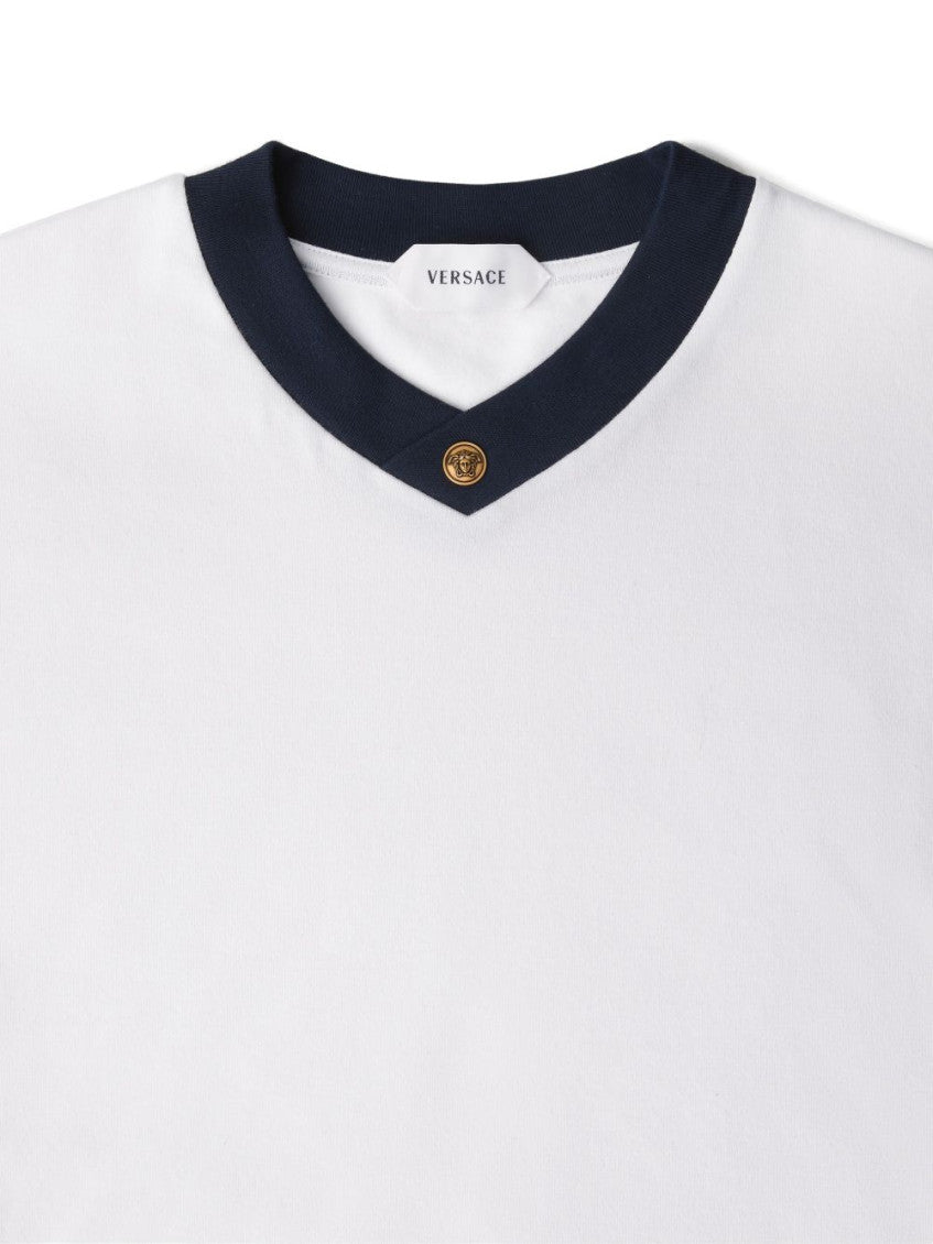 White Logo V Neck T-Shirt 3