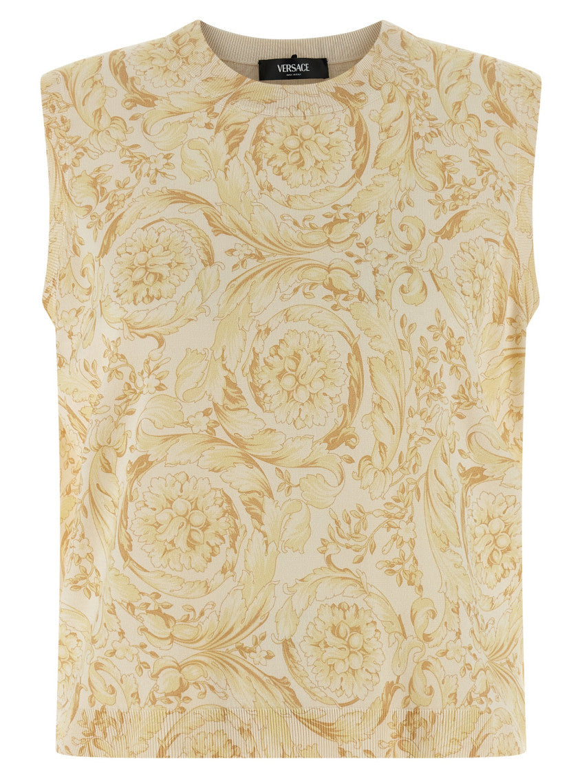 Yellow Printed Crew Neck Top 1