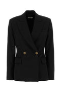 Black Solid Peaked Lapel Blazer 1